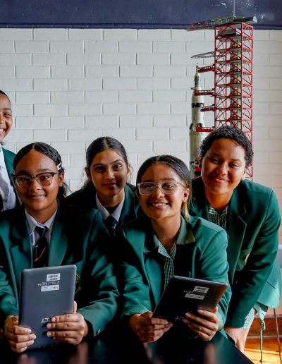 GWC learners taking proud ownership of the newly received tablets in the STREAM Lab sponsored by the Sakhikamva Foundation.