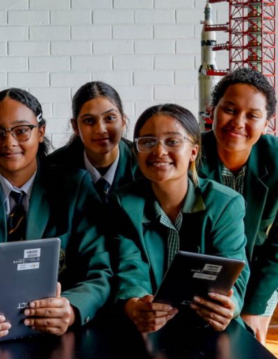 GWC learners taking proud ownership of the newly received tablets in the STREAM Lab sponsored by the Sakhikamva Foundation.